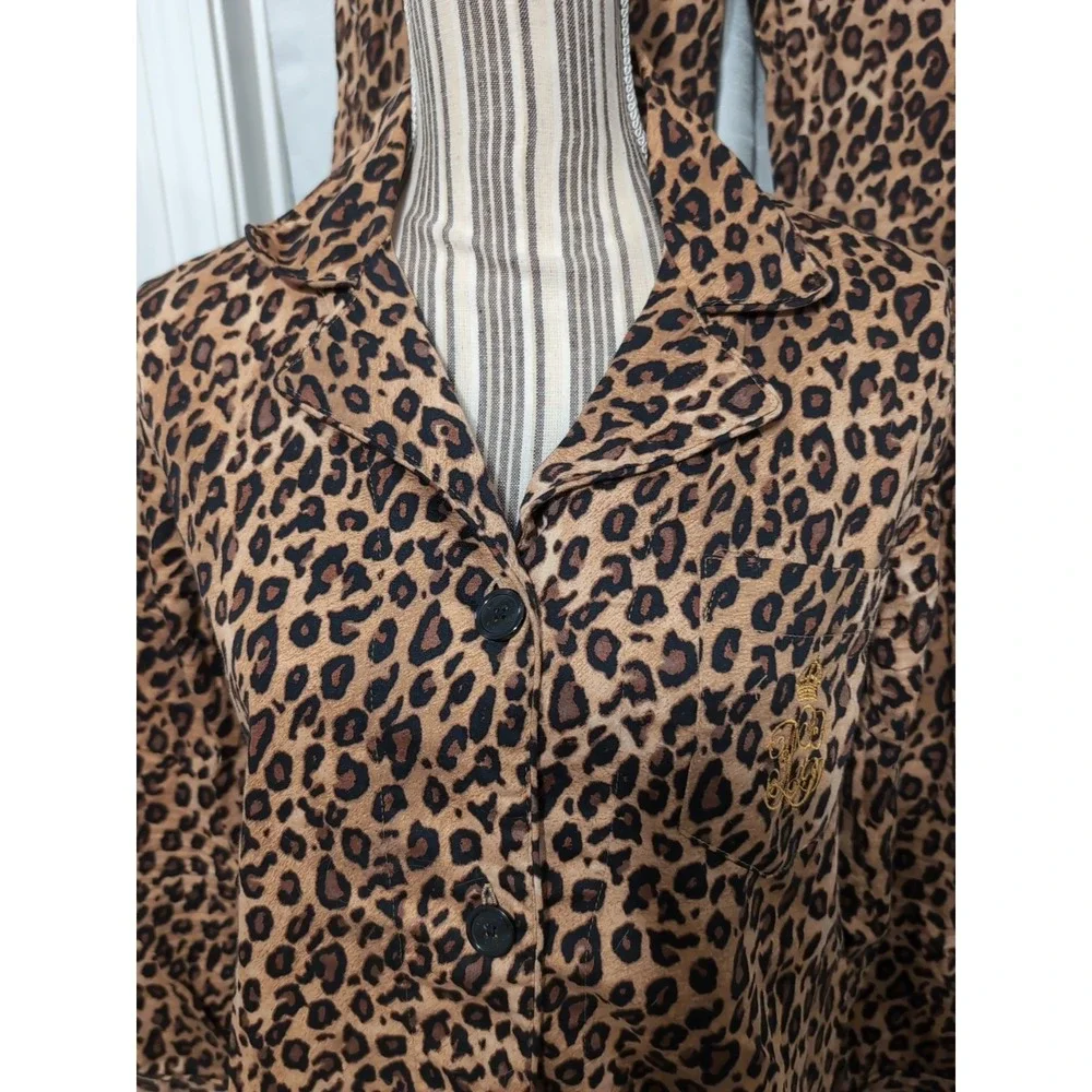 Lauren Ralph Lauren Womens Medium Leopard Print Monogram Pajama‎ Set